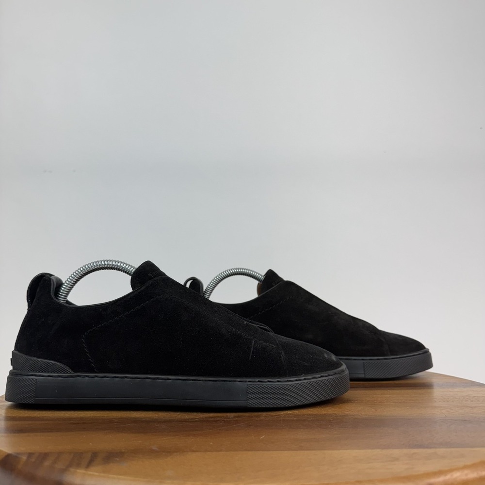New Mens Ermenegildo Zegna Triple Stitch Black Suede Slip On Sneaker Size 6 NWOB